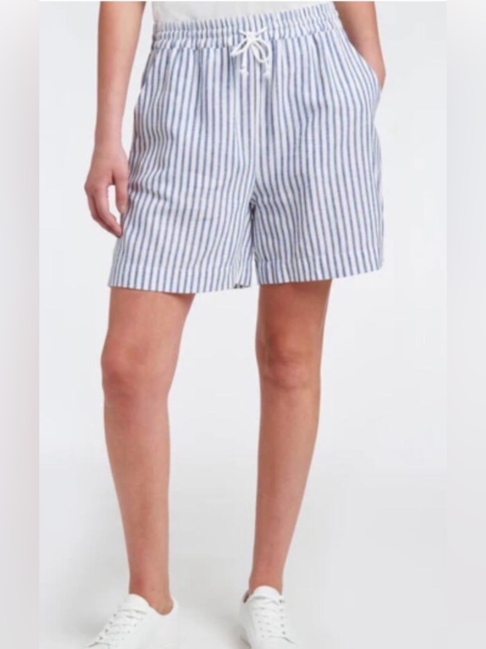 Beachlunchlounge Toney Linen Blend Blue White Striped Shorts NWT Size Small